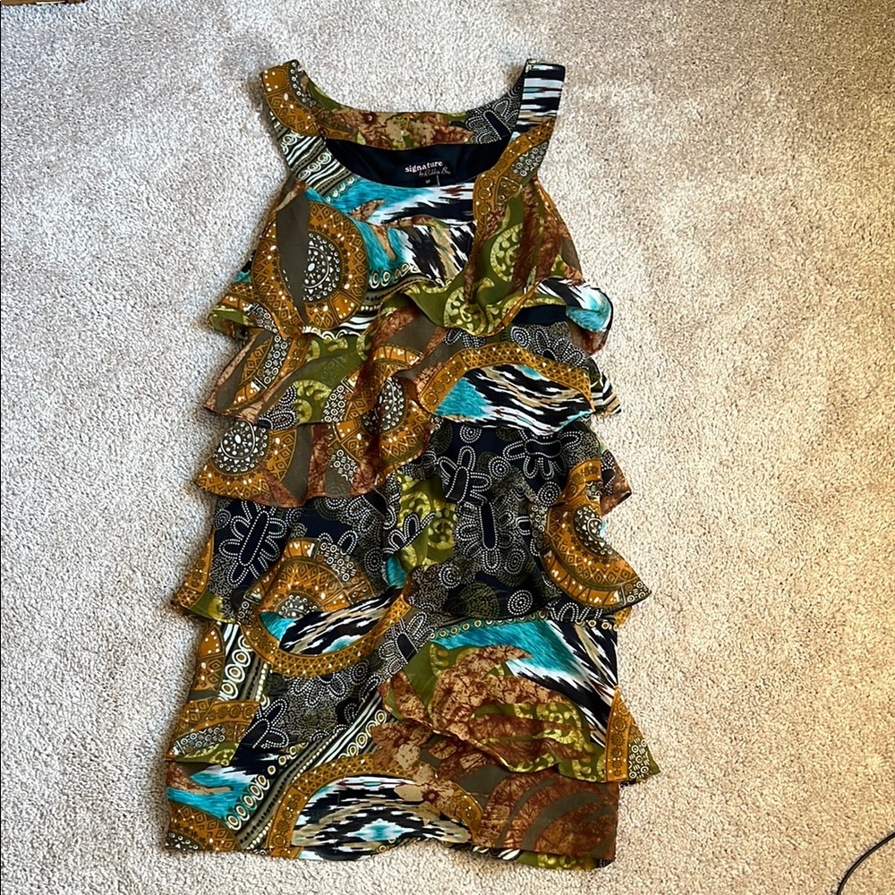 Signature By Robbie Bee Earth Tones Flapper Tiered Sleeveless Mini Dress